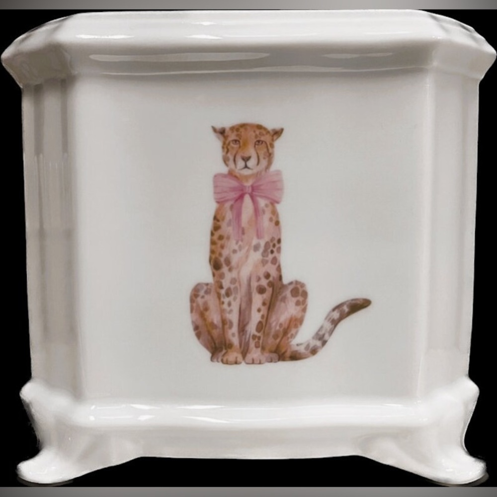 7" Leopard Square Planter, White Porcelain, Decor, Centerpiece, Gift